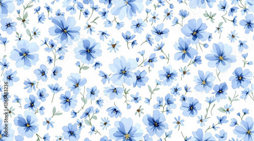 Watercolor Blue flower background, Beautiful seamless pattern with watercolor gentle blue flowers