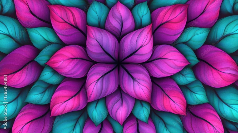 custom made wallpaper toronto digitalPurple and teal optical illusion floral pattern- symmetrical design- pink petals and a 3D effect.