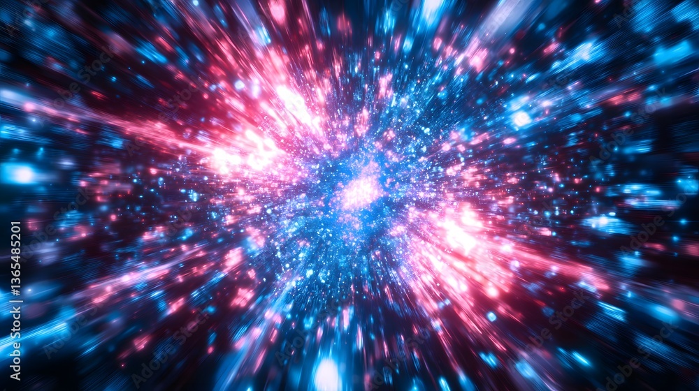Explosive display of blue and red colors representing a powerful cosmic event in the depths of space