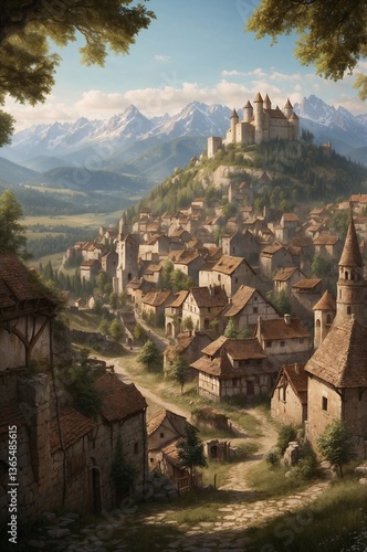 Middle ages town on a top of a hill