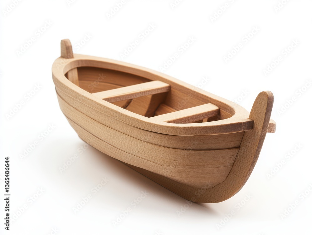 Fototapeta premium Light Brown Wooden Model Rowboat on White Background