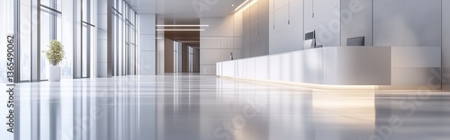 A simple and modern office hall with white walls and contemporary furniture, creating a professional commercial office environment and serving as great business background and workplace material.