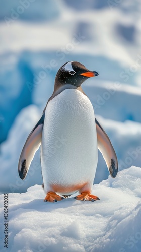 Gentoo Penguin Standing on Ice in a Cold Arctic Landscape During Daylight