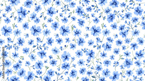 Watercolor Blue flower background, Beautiful seamless pattern with watercolor gentle blue flowers