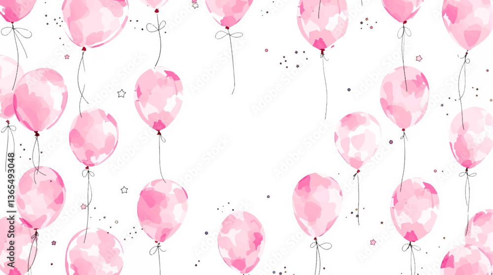 Watercolor Pink balloons on a white background. Seamless pattern