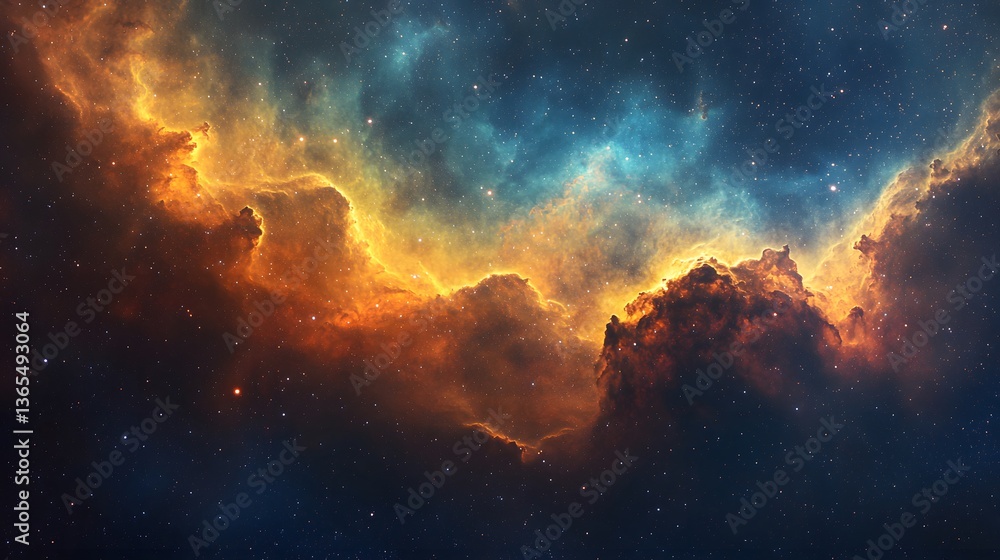 Fototapeta premium Stunning nebula merging with a dazzling star cluster creating an enchanting cosmic scene full of celestial beauty