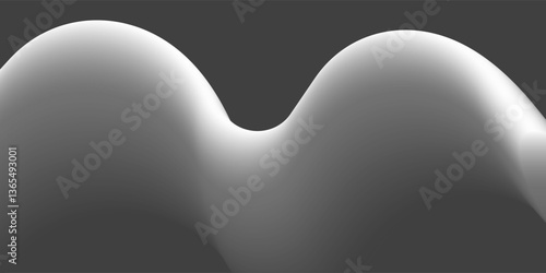 A smooth lit grey round 3D shape with two gentle curves creates an abstract, minimalist design against a dark gray background. The soft lighting enhances its elegant and modern aesthetic.