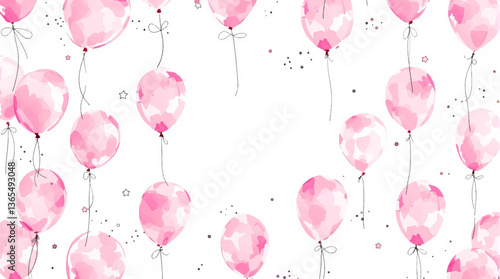 Watercolor Pink balloons on a white background. Seamless pattern