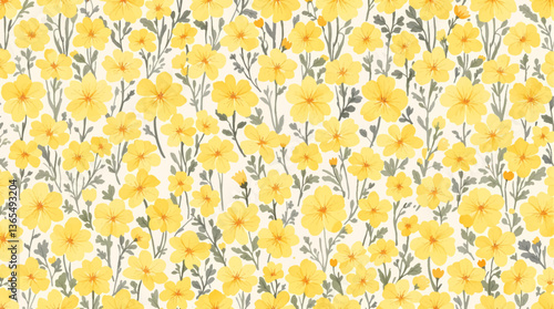 Watercolor Yellow flower background, Beautiful seamless pattern with watercolor gentle yellow flowers