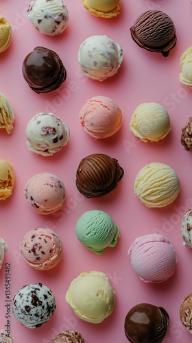 Colorful Assortment of Ice Cream Scoops Displayed in an Enticing Manner