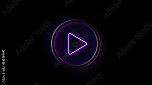 Glowing purple play button icon against a dark background