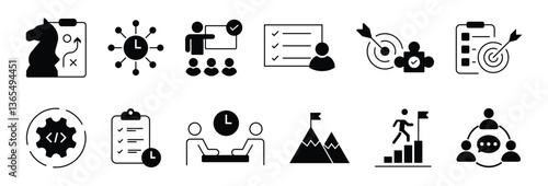 Business or organisation management icon set. Containing manager, teamwork, strategy, marketing, business, planning, training, employee icons. Solid icons vector collection.