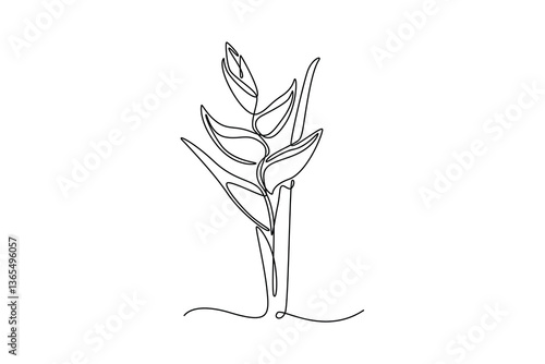 Heliconia spray. Tree and flower concept. Single line draw design. Vector graphic illustration