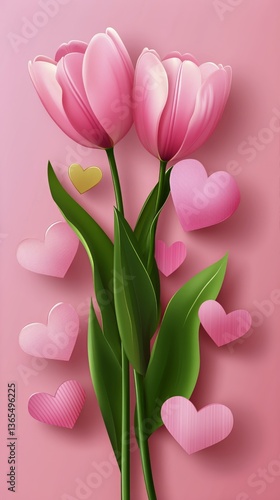 Colorful Paper Flowers With Hearts Creating a Romantic Atmosphere for a Speci...