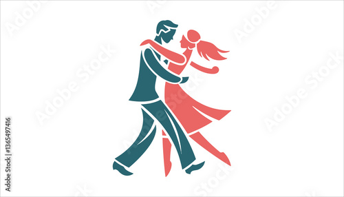 Couple Dancing in Elegant Ballroom Dance Pose Illustration.