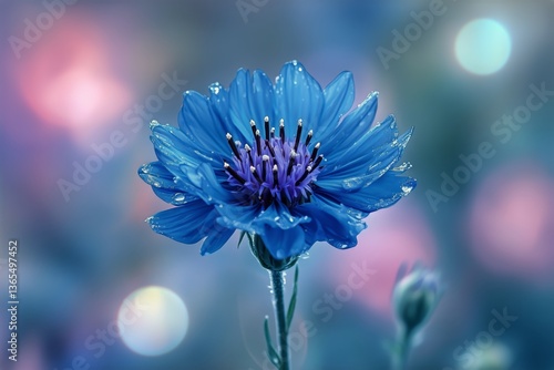 Beautiful Blue Flower With Intricate Petals in Soft Light Capturing Natures A...
