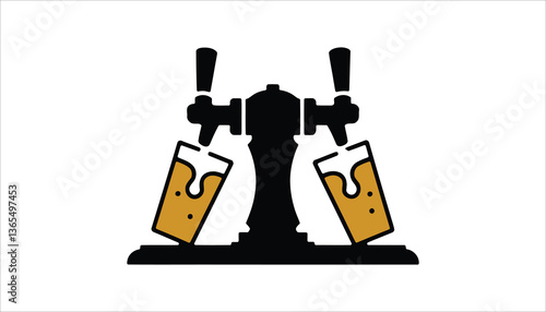 Beer Tap and Glasses, Pouring Beer Concept Icon.