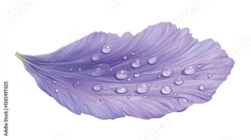 A delicate, light purple flower petal, textured with water droplets, isolated on a white background.