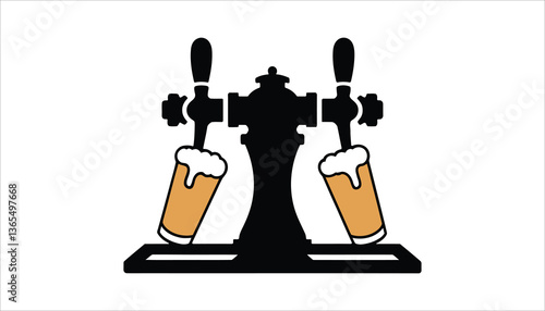 Beer Tap and Glasses, Pouring Beer Concept Icon.