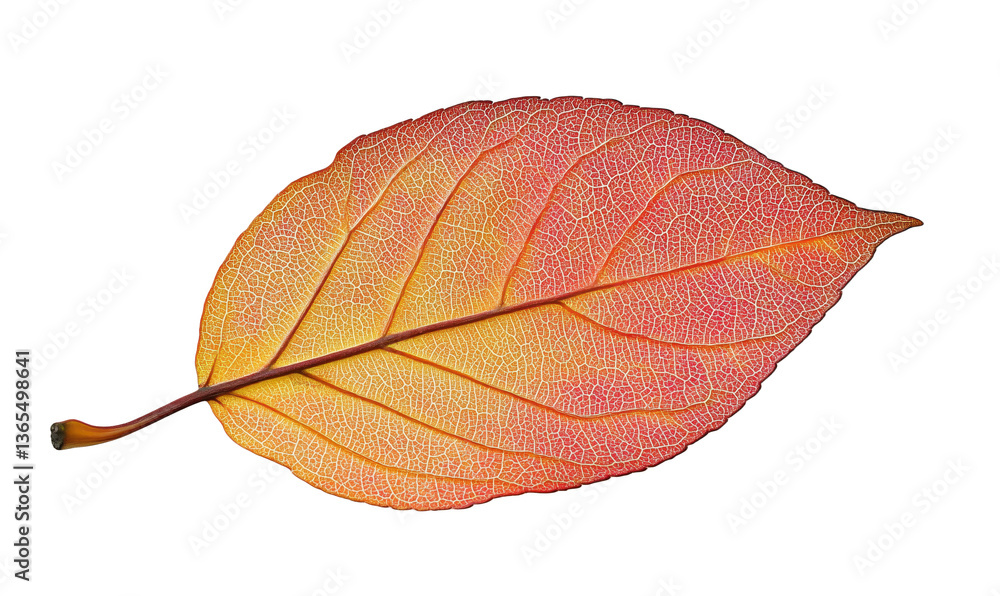 Colorful autumn leaf with intricate texture and vibrant hues, isolated on transparent background, png Colorful autumn leaf with intricate texture and vibrant hues, isolated on transparent background, png