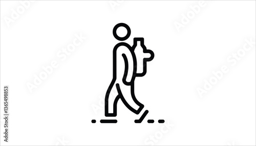 Hiker with Backpack Vector Icon.