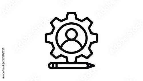 Human Resource Management Icon with Gear and Pencil.

