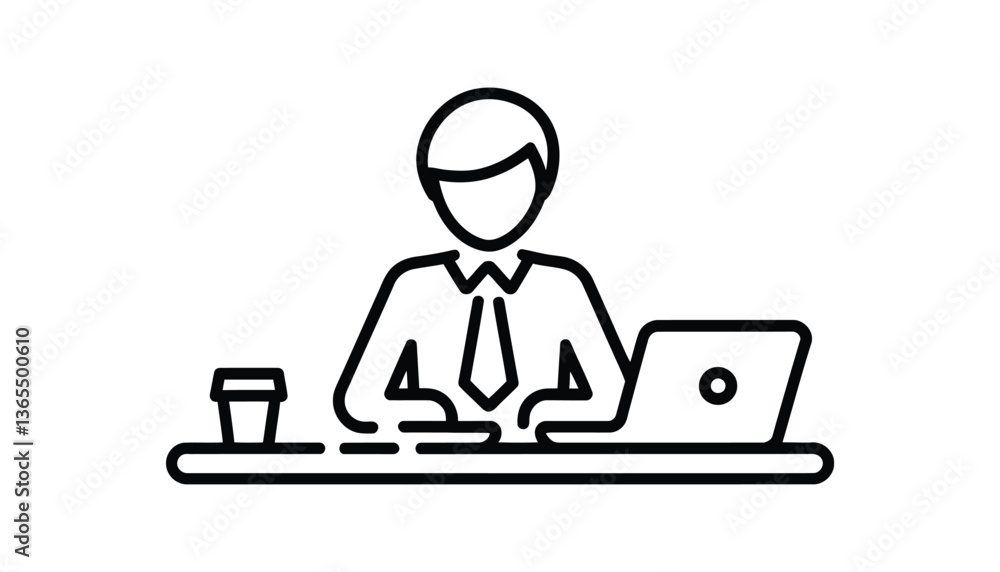Businessman Working on Laptop with Coffee. Businessman Working on Laptop with Coffee.
