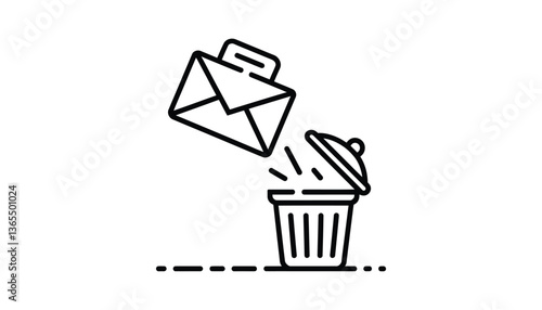 Discarding Mail Icon with Trash Can and Envelope Vector.

