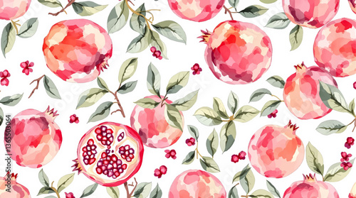 Watercolor pattern grenades white background	