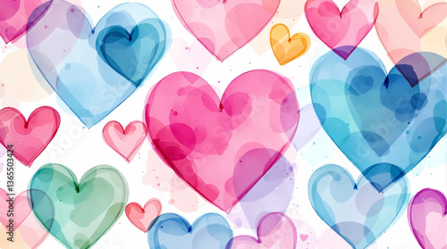 Watercolor red hearts seamless pattern on white background vector	