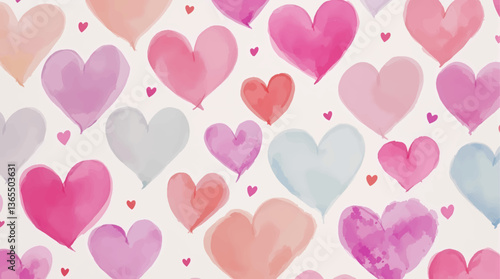 Watercolor red hearts seamless pattern on white background vector	