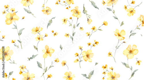 Beautiful seamless pattern with watercolor gentle yellow flowers. Stock illustration