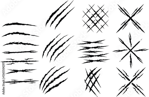 Dynamic Claw Marks and Scratch Vector Set, Claw and Scratch Marks Illustration Set