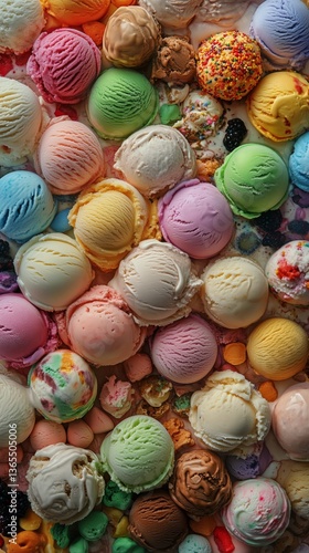 Colorful Assortment of Ice Cream Scoops Displayed in an Enticing Manner