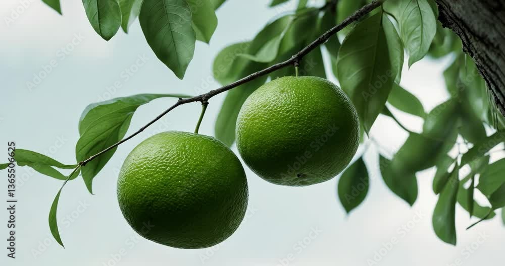 Close-up of green grapefruit hanging on tree against a white background. Close-up of green grapefruit hanging on tree against a white background.