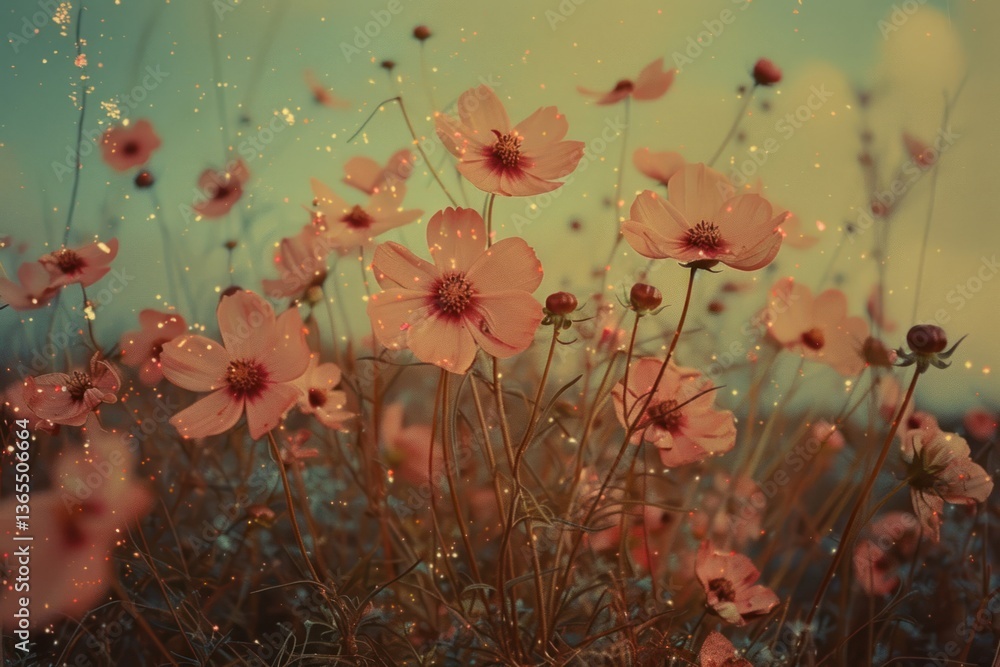 Naklejka premium Cosmos flower asteraceae vegetation landscape.