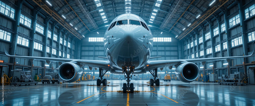 Aircraft Maintenance in Industrial Hangar with Cinematic Lighting – Generative AI Aircraft Maintenance in Industrial Hangar with Cinematic Lighting – Generative AI