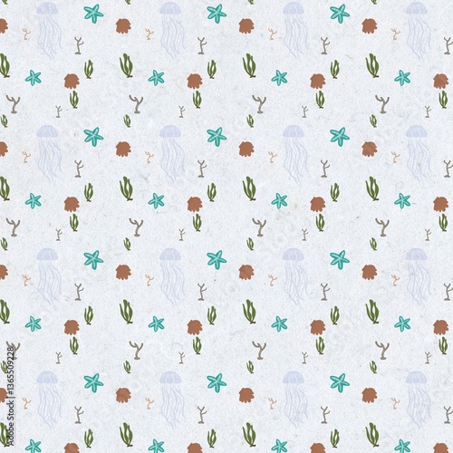 Seamless pattern of jellyfish under the sea
