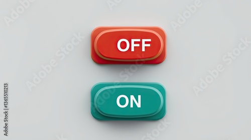 Render of two colorful buttons labeled on and off