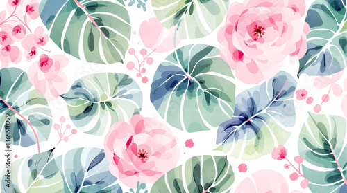 Watercolor pattern color leaves white background	