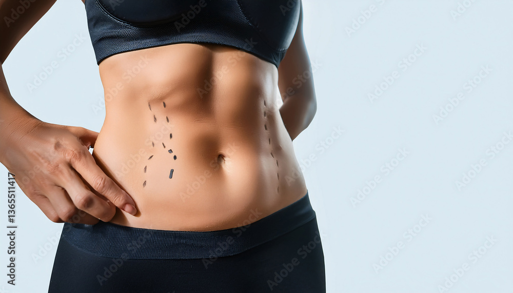 Fototapeta premium 3-8-253-Tummy tuck abdominal wall restructuring. Emphasize the negative space on the left for potent (3)