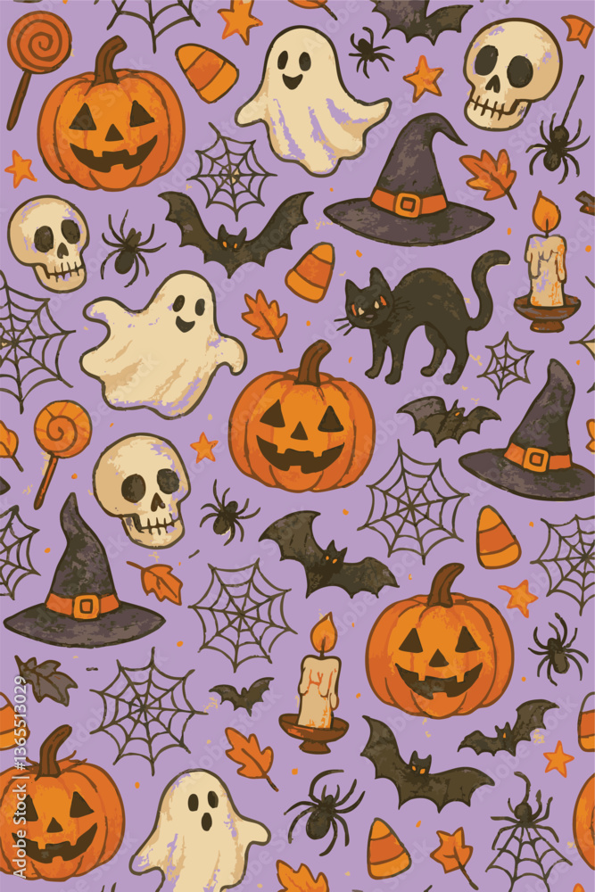 Fototapeta premium Happy Halloween Print Design Drawn in Vector