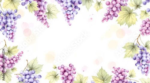 Seamless watercolor pattern of green and blue grapes set against a crisp white background ideal for textile and wallpaper design	