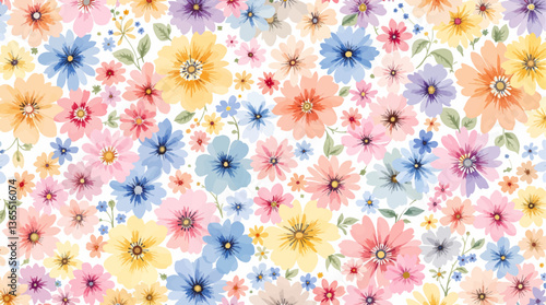 Seamless pattern of colorful peach rose flower with watercolor