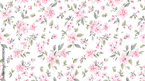 Seamless pattern of pink peach rose flower with watercolor