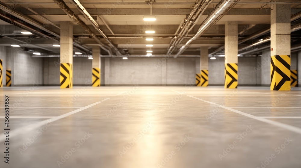 Empty parking garage interior with support columns Empty parking garage interior with support columns