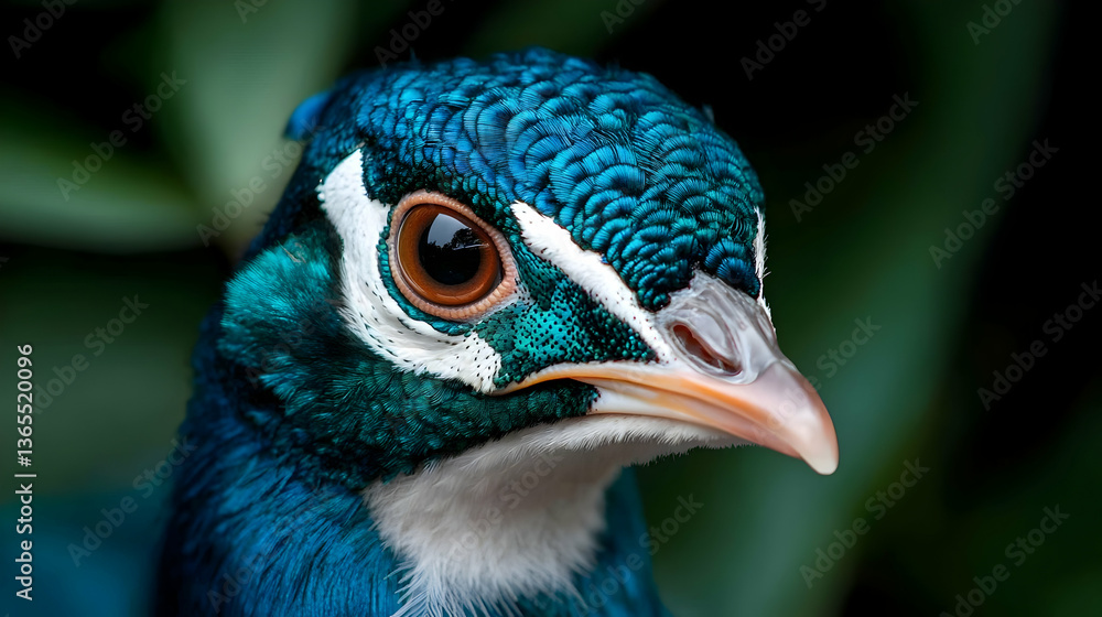 Obraz premium Closeup of a Peacock's Head with Teal and Blue Feathers
