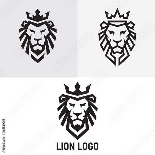 lion head with crown, king lion. crown on lion head logotype vector silhouette isolated on white background