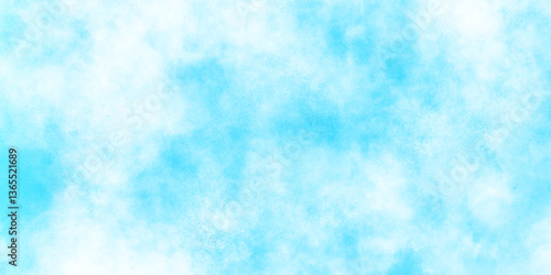 white snow is covering on blue cloudy background, Abstract blurry defocused and grainy blue sky shades Watercolor background, creative brush painted aquarelle light sky blue background.