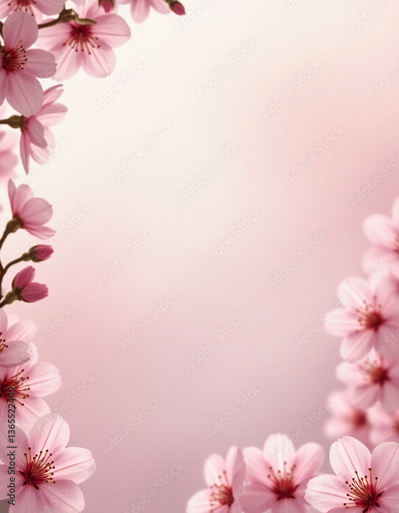 Buds and blossoms of sakura flowers create a serene frame against a dreamy pink background, embodying the essence of spring. This moment captures the delicate beauty of cherry blossoms as they bloom Buds and blossoms of sakura flowers create a serene frame against a dreamy pink background, embodying the essence of spring. This moment captures the delicate beauty of cherry blossoms as they bloom